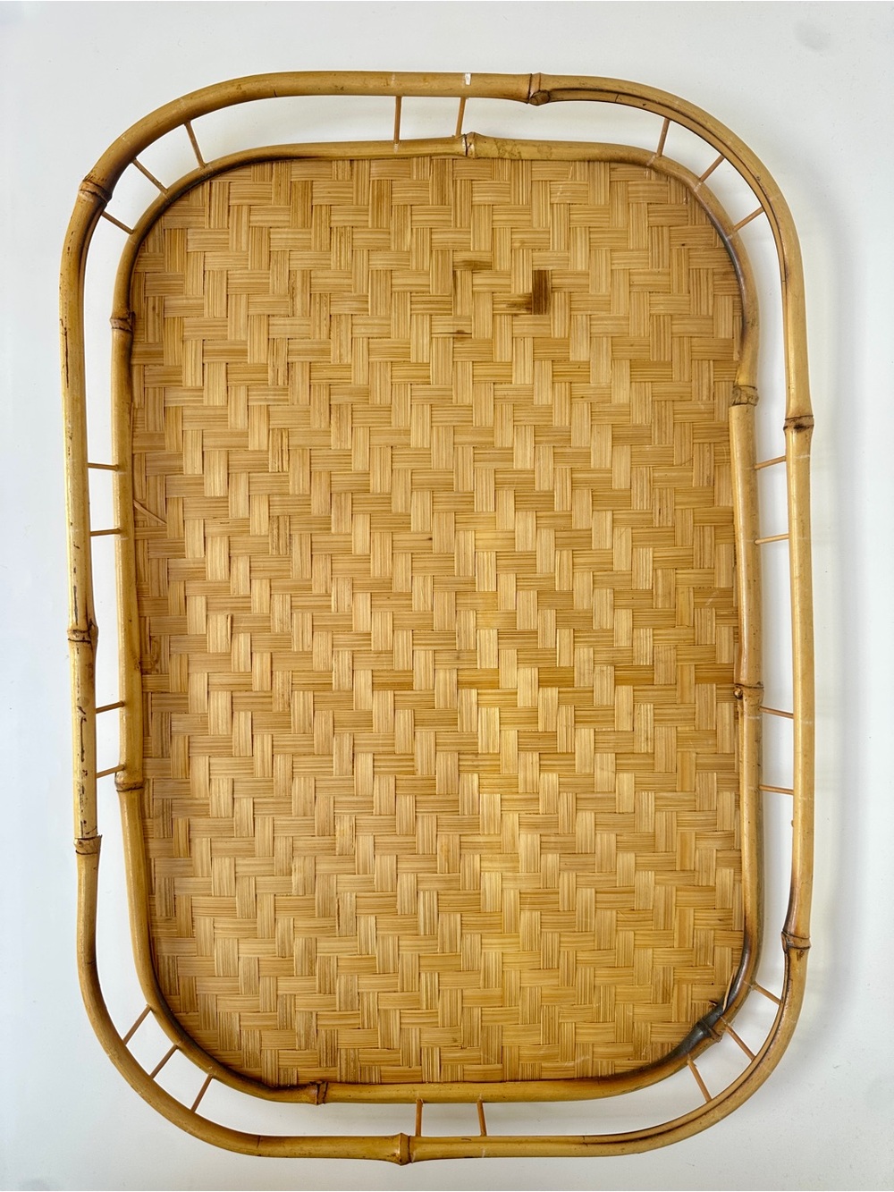 Bamboo Rattan Style Serving Tray Rectangular Woven Natural Coastal Boho Decor